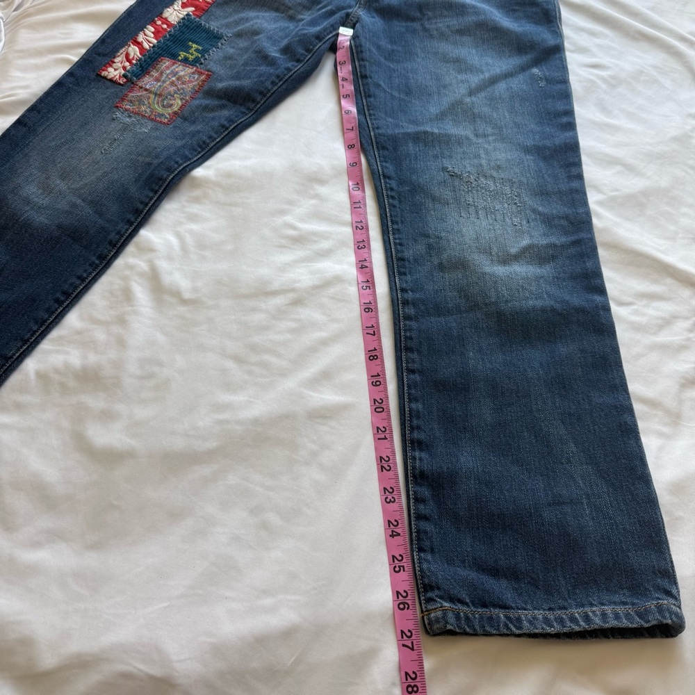 CAbi Patchwork Boyfriend Cropped Jeans Denim Pant Boho Indie Colorful Art Sz 4 - Picture 6 of 7